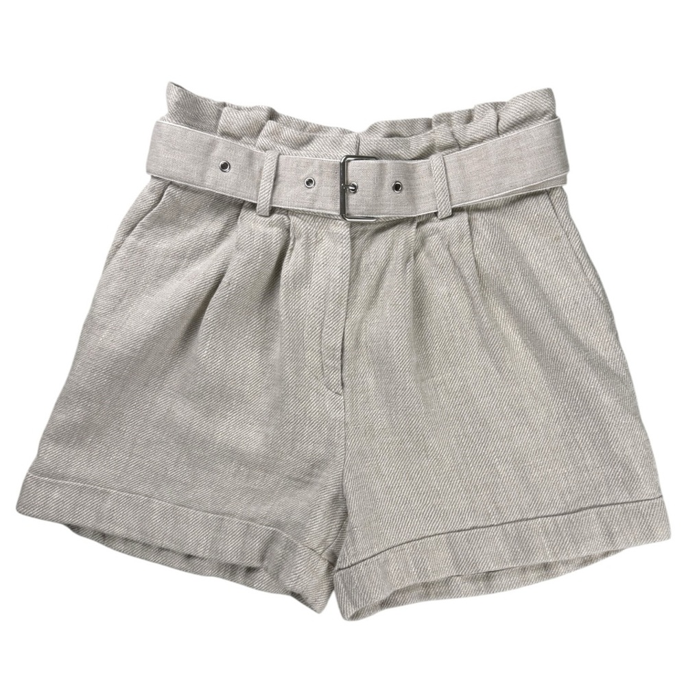 Reiss High Waist Linen Blend Belted Cuffed Shorts Cream/Lt Beige Sz 4 EUC